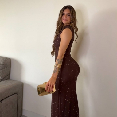 VESTIDO TUL LUNARES CHOCO