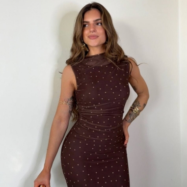 VESTIDO TUL LUNARES CHOCO