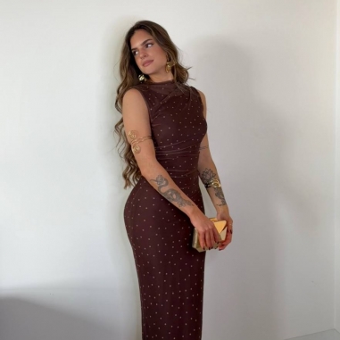 VESTIDO TUL LUNARES CHOCO