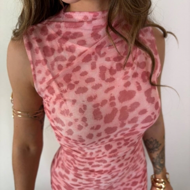 VESTIDO TUL ESTAMPADO SALMÓN