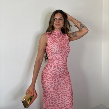 VESTIDO TUL ESTAMPADO SALMÓN