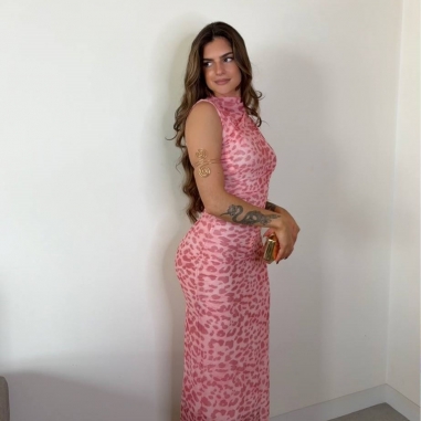 VESTIDO TUL ESTAMPADO SALMÓN