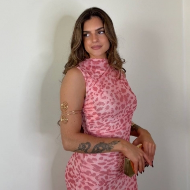 VESTIDO TUL ESTAMPADO SALMÓN