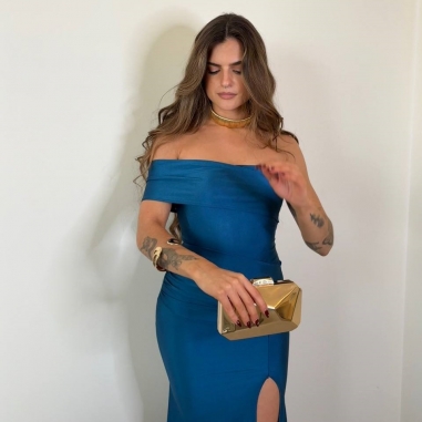 VESTIDO FRUNCIDO ASIMÉTRICO PETRÓLEO