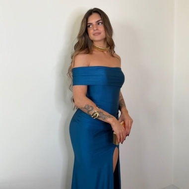 VESTIDO FRUNCIDO ASIMÉTRICO PETRÓLEO