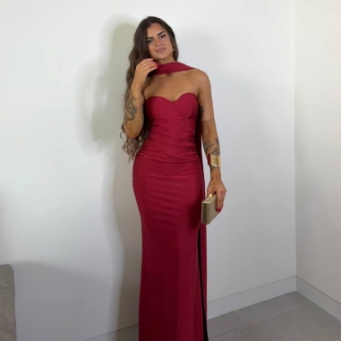 VESTIDO GARGANTILLA VINO