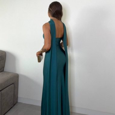 VESTIDO GARGANTILLA VERDE ESMERALDA