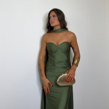 VESTIDO GARGANTILLA VERDE CAQUI