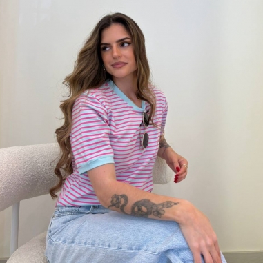 CAMISETA RAYAS CELESTE