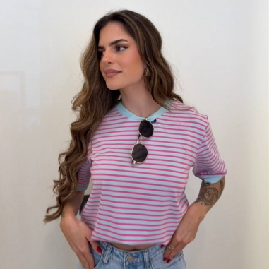 CAMISETA RAYAS CELESTE