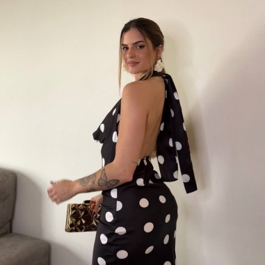 VESTIDO ESCOTE FLUIDO LUNARES NEGRO