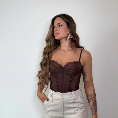 PREVENTA CORSET ENCAJE CHOCO