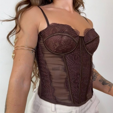 PREVENTA CORSET ENCAJE CHOCO