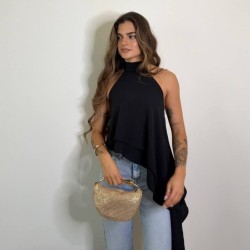 BLUSA ASIMÉTRICA VOLANTE NEGRA