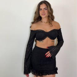 CONJUNTO ENCAJE MANGA NEGRO