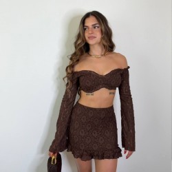 CONJUNTO ENCAJE MANGA CHOCO