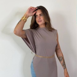 CAMISETA LARGA ASIMÉTRICA TAUPÉ