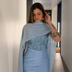 VESTIDO HALTER LENTEJUELA CELESTE