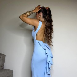 VESTIDO SIRENA LAZO CELESTE