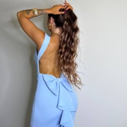 VESTIDO SIRENA LAZO CELESTE