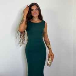 VESTIDO SIRENA LAZO VERDE BOTELLA
