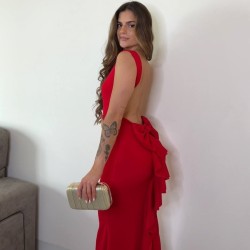 VESTIDO SIRENA LAZO ROJO