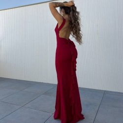 VESTIDO SIRENA LAZO VINO