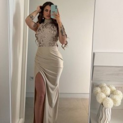 VESTIDO HALTER LENTEJUELA CHAMPÁN