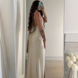 VESTIDO HALTER LENTEJUELA CHAMPÁN