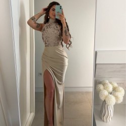 VESTIDO HALTER LENTEJUELA CHAMPÁN