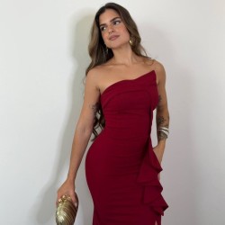 VESTIDO PALABRA DE HONOR VOLANTE VINO