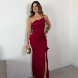 VESTIDO PALABRA DE HONOR VOLANTE VINO