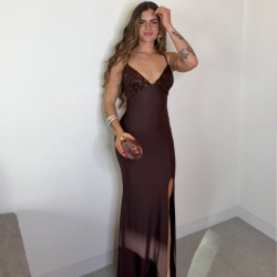VESTIDO MARTINI LENTEJUELA CHOCO