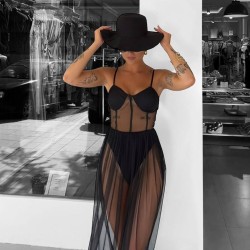 VESTIDO TUL TRANSPARENCIAS NEGRO