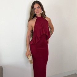 VESTIDO ESCOTE GLOBO VINO