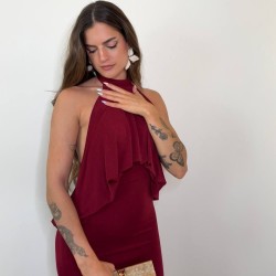 VESTIDO ESCOTE GLOBO VINO