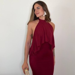 VESTIDO ESCOTE GLOBO VINO