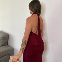 VESTIDO ESCOTE GLOBO VINO