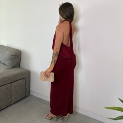 VESTIDO ESCOTE GLOBO VINO