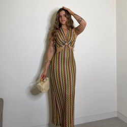 VESTIDO PUNTO CÍRCULO OCRE/NEGRO