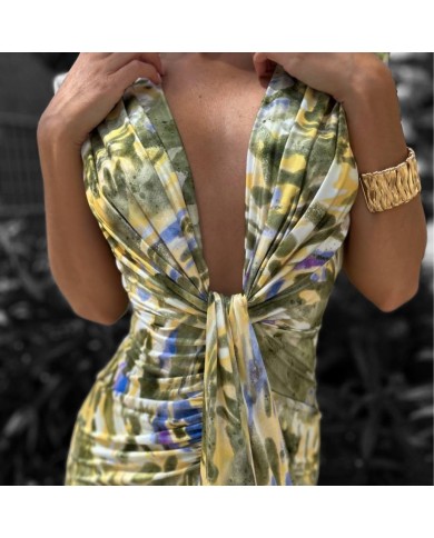 VESTIDO NUDO ESTAMPADO VERDE
