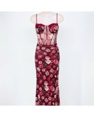 VESTIDO CORSET TUL ESTAMPADO VINO
