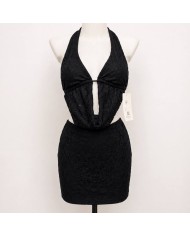 VESTIDO CORTO COMBINADO ENCAJE