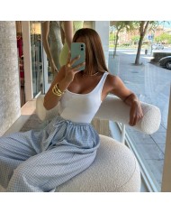 PANTALÓN CUADRITOS CELESTE