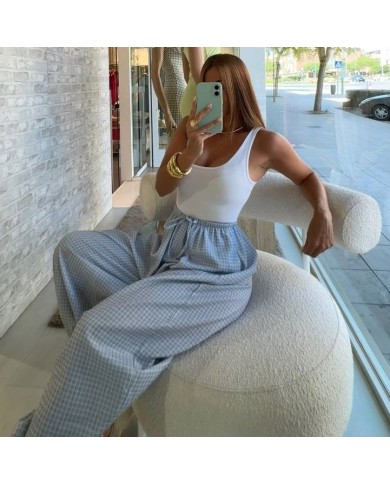 PANTALÓN CUADRITOS CELESTE