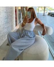 PANTALÓN CUADRITOS CELESTE