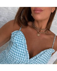 CONJUNTO VICHY TRIÁNGULO TURQUESA