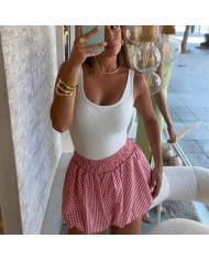 FALDA PANTALÓN GLOBO VICHY ROJA