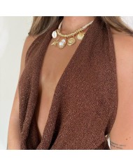 VESTIDO LUXURY CORTO ESCOTE FLUÍDO CHOCO