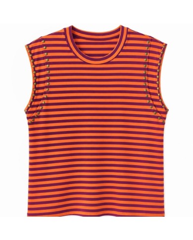 CAMISETA RAYAS TACHAS NARANJA